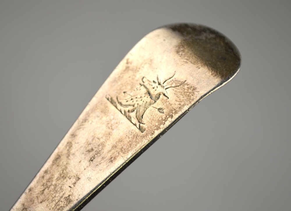 An 18th century OEP silver soup ladle with slender stem, maker's mark rubbed, - Image 6 of 7