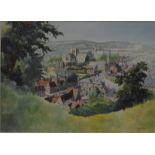 John V Mahy - Winchester Cathedral from St Giles Hill, watercolour, signed lower right,