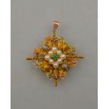 A Georgian emerald and pearl pendant conversion formerly a Maltese Cross, 10g all in Condition