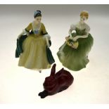 Two Royal Doulton figurines - Clarissa HN 2345 and Elegance HN 2264 to/w a Royal Doulton flambé