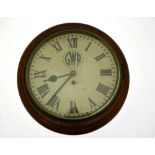 Great Western Railway, an oak single fusee 8-day wall clock, the 14" dial with GRW roundel, the case