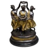 A part-brown patinated bronze group of The Three Graces, on an oval base,