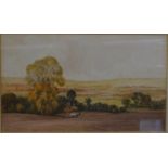 David S Neave - Ploughing in an autumnal landscape, watercolour, signed and dated 1929 lower left,