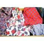 A collection of cotton and silk 1980s ladies blouses, including Liberty prints etc.