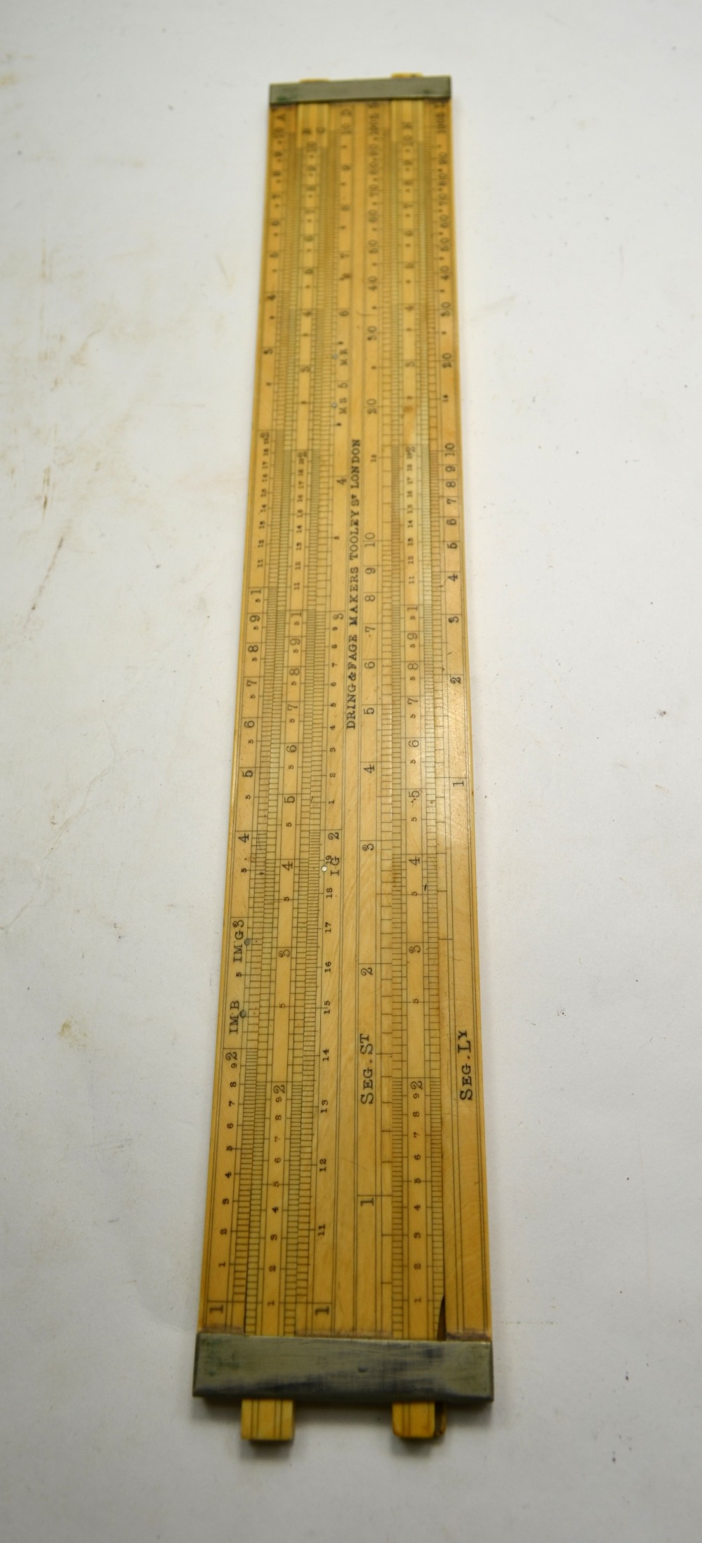 A Dring & Fage ivory brewery gauger's slide rule with nickel straps and two slides, in leather case, - Image 4 of 7