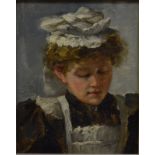 Petronella Trump - A Devonshire village, oil on board, 11 x 24 cm; Portrait of a young maid,