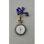 A lady's Swiss .935 standard silver gilt and blue enamel pendant watch stamped Fauvette Had.