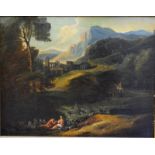 After Poussin - A classical landscape with figures, oil on board, 25 x 32 cm Condition Report Good