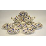 An early 19th century Ridgway part dessert service having a gilded and powder blue foliate pattern