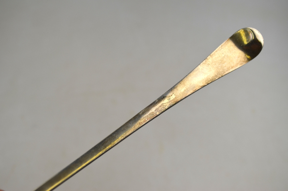 An 18th century OEP silver soup ladle with slender stem, maker's mark rubbed, - Image 4 of 7