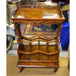 A Victorian burr walnut Canterbury whatnot,