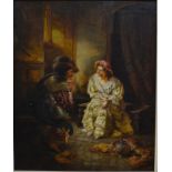 Continental school - Courting couple in an interior scene, oil on canvas,