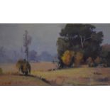 M Howe - Dry paddocks, Canterbury Nr Winchester, New Zealand, oil on board, signed lower left,