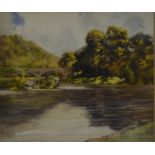 Edward Walker (1879-c1955) - Bridge on the River Teifi, watercolour, signed lower right,