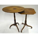 A 19th century satinwood/fruitwood tripod table having a canted corner top to/w a 19th century oval