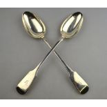 A pair of George IV silver fiddle pattern basting spoons, William Eaton, London 1832, 8.