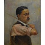 English school - Portrait of a teacher wielding a cane, oil on canvas,