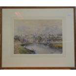 F J Widgery (1861-1942) - Exeter Cathedral from the canal, watercolour, signed lower left,