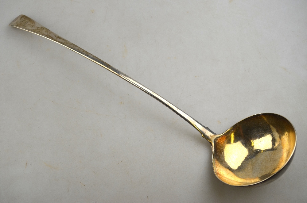 An 18th century OEP silver soup ladle with slender stem, maker's mark rubbed, - Image 2 of 7