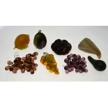 A small collection of Venetian glass ornamental fruit and vegetables including; grapes, plum, fig,