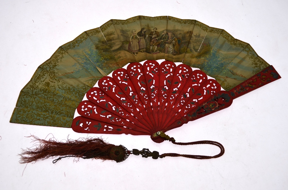 A 19th century Continental fan, the paper leaf printed, - Image 4 of 5