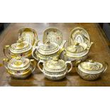 A collection of three Ridgway 19th century teapots with matching sugar boxes and stands, circa 1820s