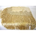 1950s cream wool evening stole with plaited ribbon edging and fringing (boxed)