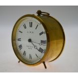 A GWR brass drum clock, the enamel face signed Kay & Co, Paris, the case and movement numbered 5205,