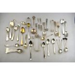 A mixed selection of Georgian and later silver teaspoons and other flatware, 16.