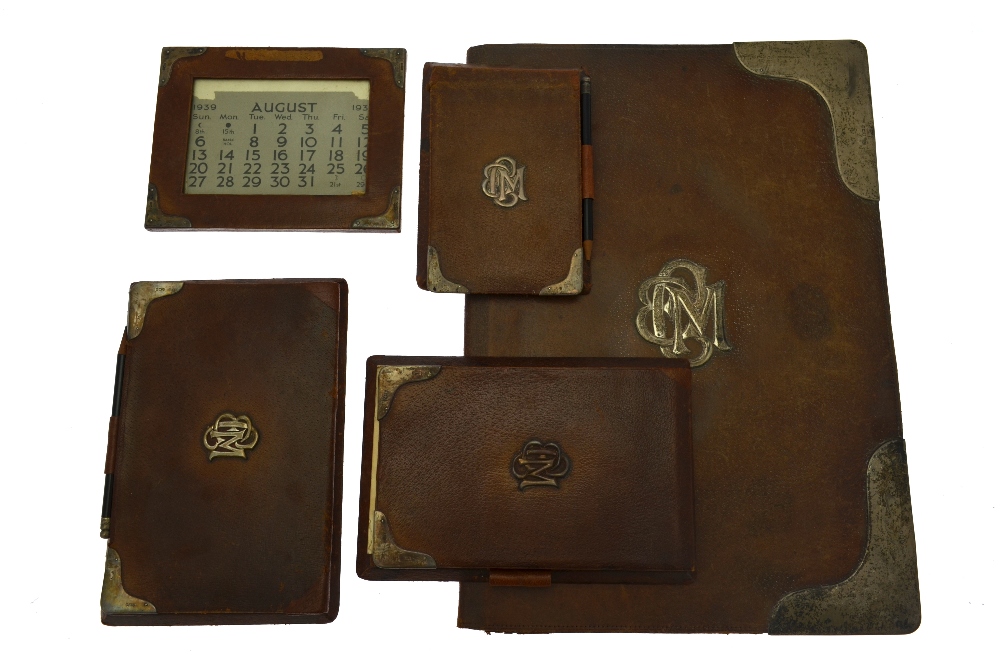 An Asprey of London silver-mounted leather desk set, comprising stationery box, A3-size blotter - Image 3 of 5