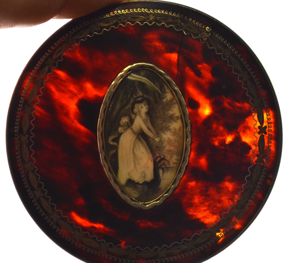 An 18th century Continental tortoiseshell trinket box of cylindrical form, - Image 2 of 4