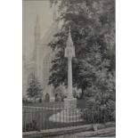 G H Kitchin - 'Memorial to Dean Bramston - Cathedral Churchyard, Winchester', en grisaille