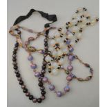 Three rows of vintage Venetian beads to/w Art Deco style opaline and black and white bead necklace