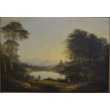 William Traies (1789-1872) - Fishermen in an extensive lakeland view, oil on canvas, signed and