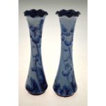 A pair of early Macintyre Florian ware small vases, violet pattern, decorated in tones of blue, 14.5