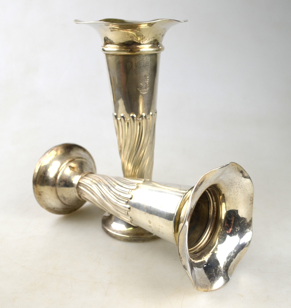 A pair of silver tapering vase-flutes with flared rims and reeded and fluted stems, - Image 7 of 8