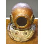 A copper deep-sea diver's helmet with twelve bolts (nameplate removed)