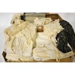 Two boxes containing Victorian infants and ladies lace-edged and other nightgowns,