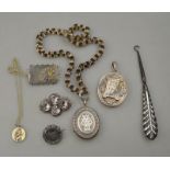 A Victorian silver locket and chain to/w a large oval silver locket,