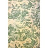 A pair of lined and inter-lined curtains with ivory ground with printed green pastoral country and