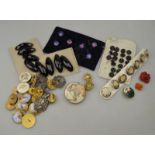 A set of six Parisian painted enamel Watteauseque buttons to/w various Art Nouveau enamel buttons,