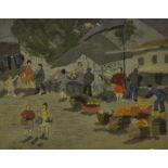 Mabel Maughan Beldy (early 20th century) - Market scene, mixed technique fabric collage,