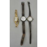 A lady's 9ct gold wristwatch with 15 jewel Swiss movement and silvered oblong dial, Chester 1932, on