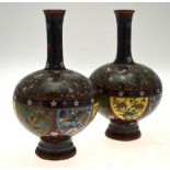 A pair of Chinese cloisonne on copper onion-shaped vases, richly decorated with floral designs and