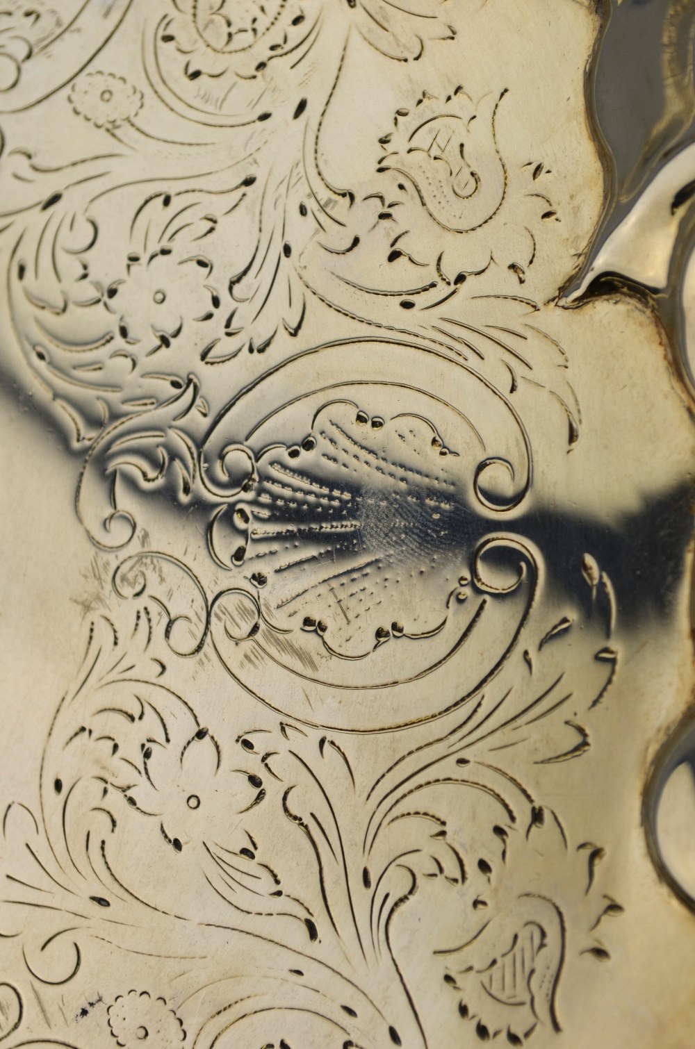 An early Victorian silver letter salver with cast shell and scroll border and engraved decoration, - Image 2 of 5