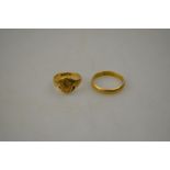 An 18ct yellow gold D-shaped wedding band engraved K J R G etc 1892, assayed Glasgow to/w 18ct