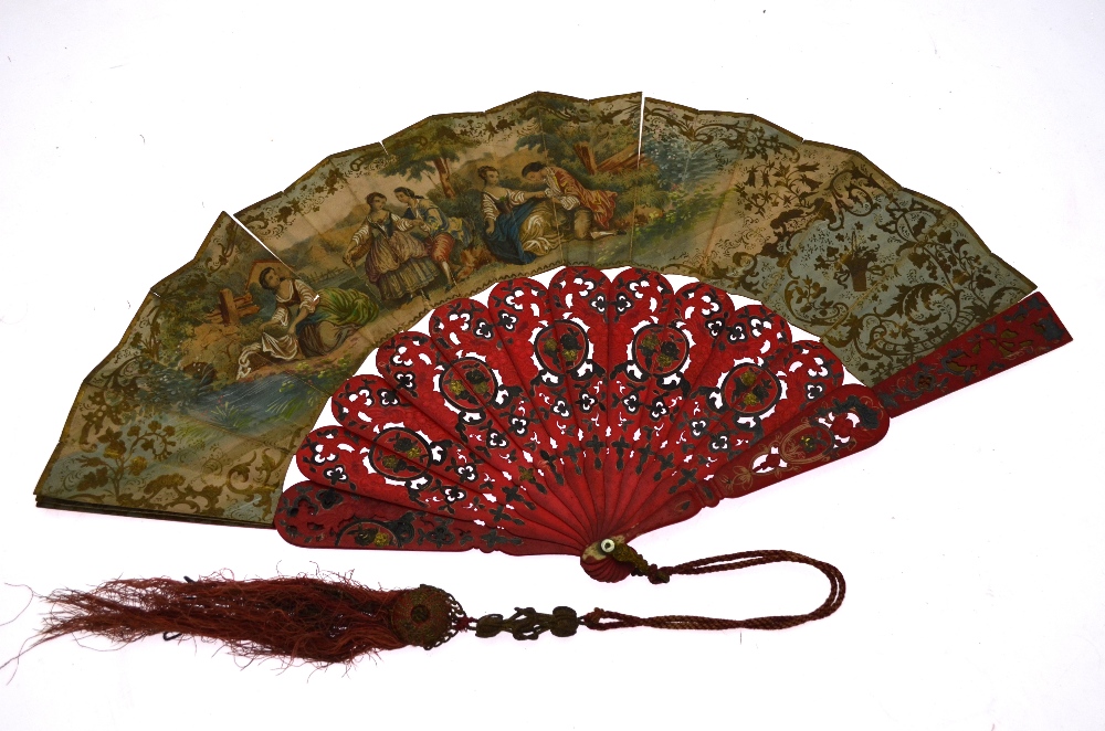 A 19th century Continental fan, the paper leaf printed, - Image 3 of 5