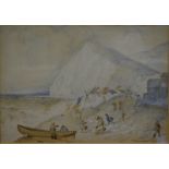 W Heath - Drying the nets on a windy headland, watercolour, signed and dated 1835 lower right, 15