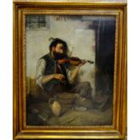 JL Ronay - The beggar fiddler, oil on canvas, signed lower right,