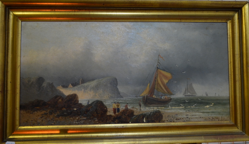 G Gray - Fishermen setting sail, oil on - Image 3 of 3